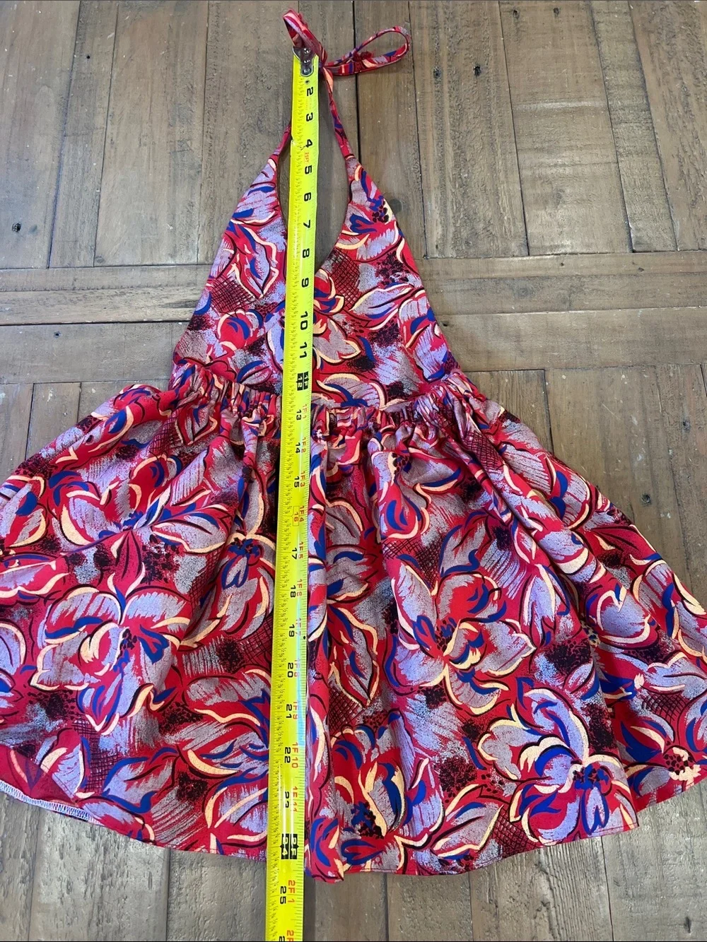 Brass Razoo red and silver floral halter dress 2T handmade metallic bohemian